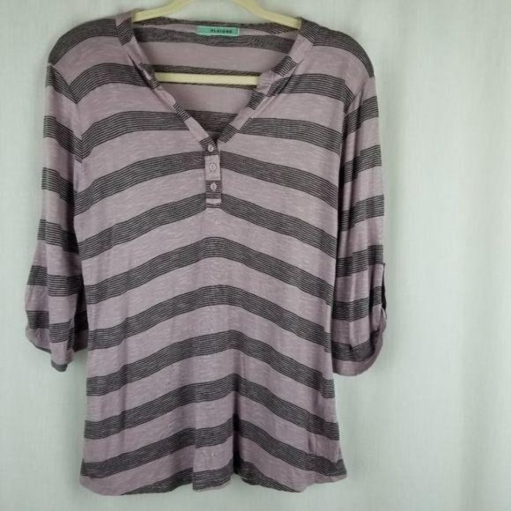 PLEIONE knit 3/4 sleeve tee heather purple top L